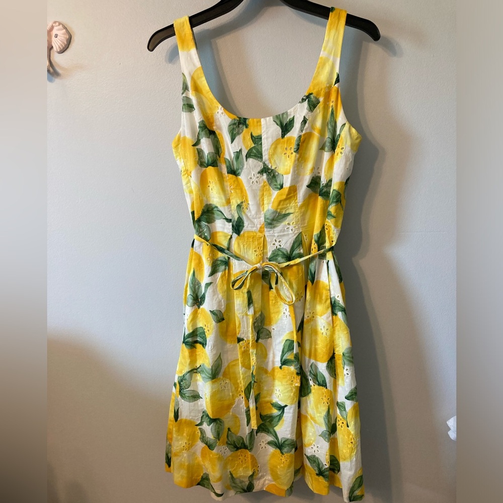 Anne Klein Yellow Lemon Print Midi Dress